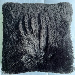 Black Furry Throw Pillow
